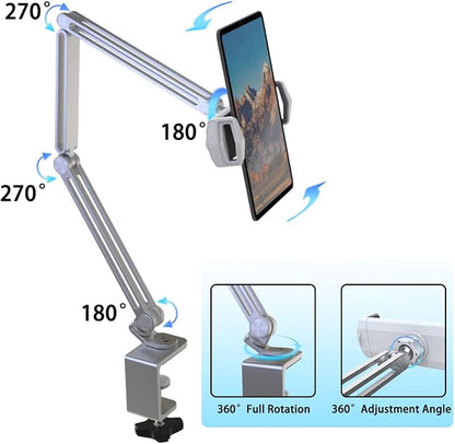 KABCON Tablet Stand-Holder Mount with Grip Extended Long Arm,Compatible with iPad Pro Mini Air,Galaxy Tabs,Microsoft Surface Pro Go,4-13''Cell Phones & Tablets for Table Bed Desk