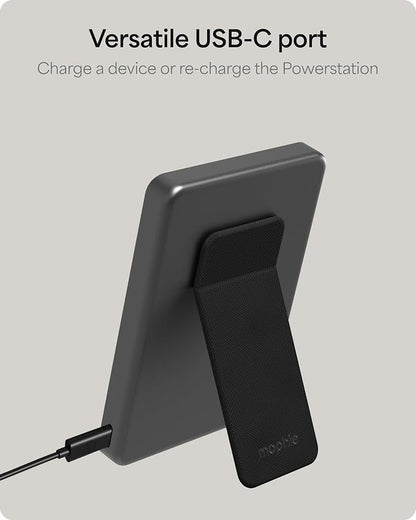 Mophie Powerstation Wireless Slim with Stand 5,000mAh Power Bank – MagSafe Compatible, 15W Qi2-Certified, 20W USB-C PD Fast Charging, Ultra-Thin Battery Pack for iPhone, Android, Travel & Airplane Use