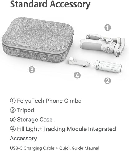 FeiyuTech VB4 Kit 3-Axis Smartphone Gimbal–Built-in 8.5" Extension Rod, AI Face Tracking&Fill Light, Carrying Case for for iPhone,Samsung Galaxy, Google Pixel Series, Motorola – Payload 9.2 oz