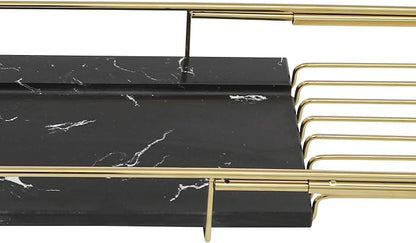 Expandable Bathtub Tray Caddy for Luxury Bath, Extra Wide Acrylic Tub Tray with Natural Marble Board, Waterproof Bath Tub Shelf for Phone, Wine, Book, Tablet Stand - Ideal Home Spa (Gold, Black)