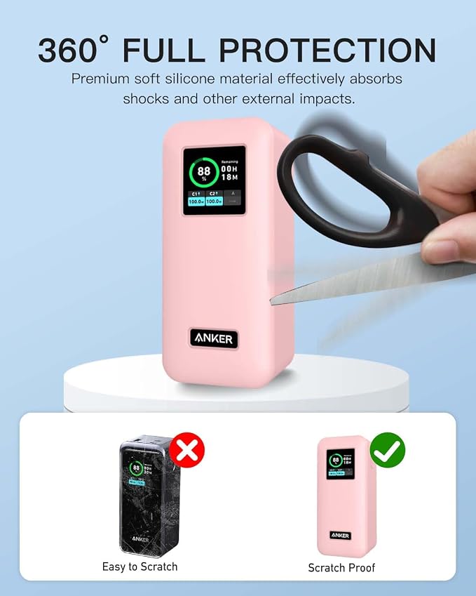 Silicone Case for Anker Prime Power Bank 20,000mAh 200W,Full-Body Protective Cover for Anker Prime Power Bank,Drop-Proof,Scratch-Proof,Shock-Proof,Pink
