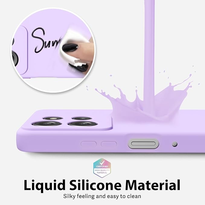 oakxco for Motorola Moto G Power 2025 Case Liquid Silicone, Cute Thin Slim Grip Soft Rubber Gel for Women Men, Smooth Matte TPU Plain Color Girly Simple Case with Camera Cover, Purple Lavender Lilac