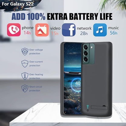[New Version Battery Case for Samsung Galaxy S22, 4800mAh Rechargeable Extended Battery Charging Charger Case, Add 100% Extra Juice (6.1 Inches) Black