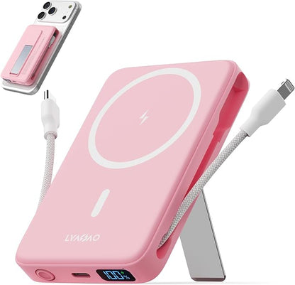 No More Forget Cables! 10000mAh Ultra Slim Magnetic Power Bank, Built-in USB-C & iPhone Cable, 20W Portable Charger with Foldable Stand, for iPhone 17/16/15/14/13/12 Series