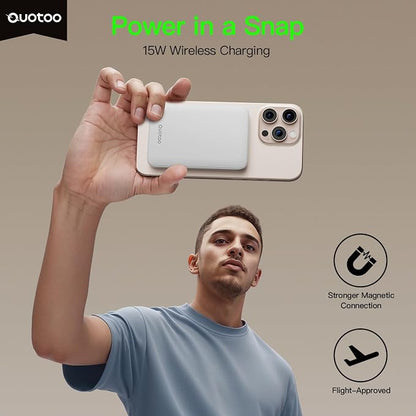 Ouotoo Ultra-Thin Magnetic Power Bank 5000mAh, 15W Fast Wireless Charging Portable Battery Pack, 20W USB-C PD Magsafe Compatible for iPhone 17 16 15 14 13 12, LED Display/Portable/Travel/Pocket