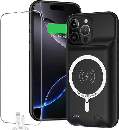 Battery Case for iPhone 16 Pro, Full Encircle 10000mAh High Capacity Rechargeable Portable Charger Case Extended Battery Pack for iPhone 16 Pro (6.3 inch) Wireless Charging Cover with Carplay-Black