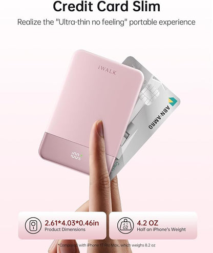 iWALK Magsafe Portable Charger 5,000mAh, Ultra-Slim Magnetic Wireless Power Bank with LED Display, PD 20W USB-C Fast Charging Battery Pack, Compatible with iPhone 17/17 Pro/16/15/14/13 Series, Pink