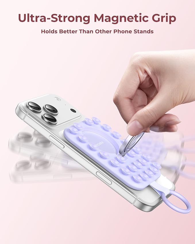 Syncwire Magnetic Suction Phone Mount for MagSafe, Silicone Octo Cup Buddy Sticky Grip Ring Holder, Hands-Free/Selfie/Video for TikTok & Instagram Influencer/Creator, iPhone Compatible,Lilac Purple