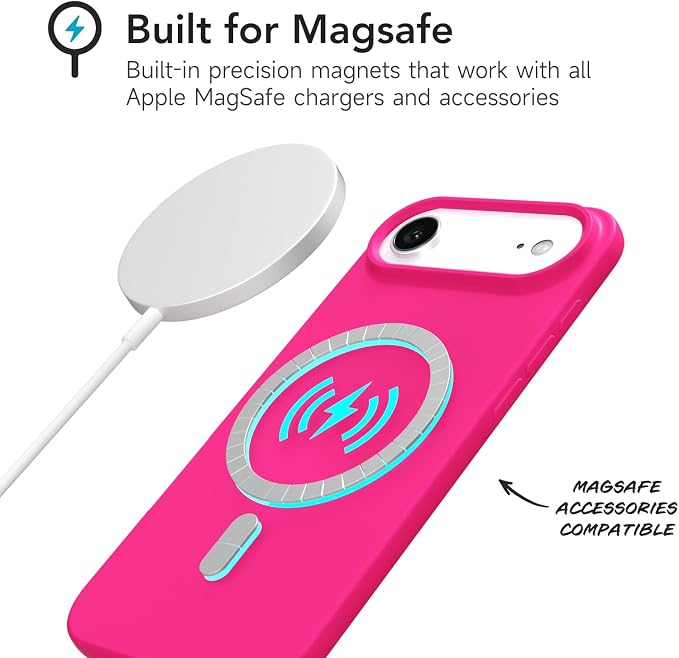 for iPhone 17 Air Case Silicone Compatible with Magsafe Case, Ultra Slim Thin Magnetic Phone Cases Mag Safe, Cute Soft Rubber Gel TPU Matte Plain Wireless Charging Cover for Women, Hot Pink
