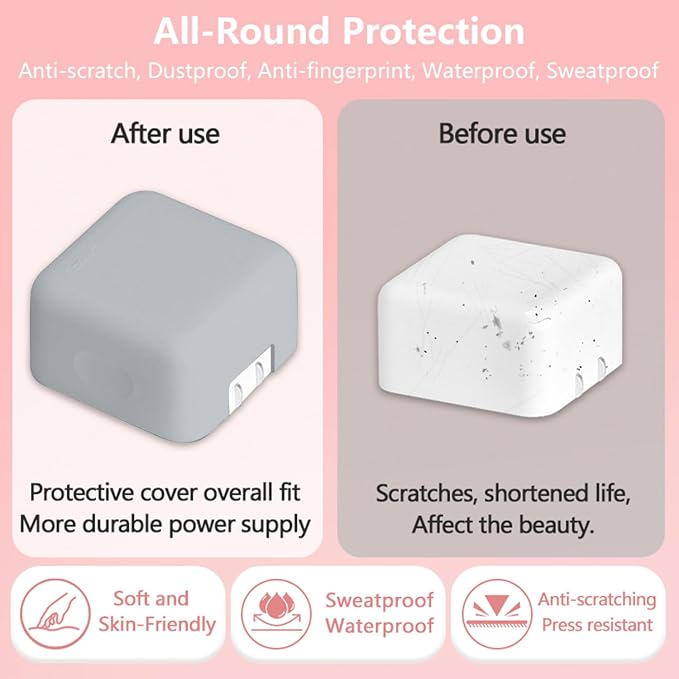 40W Dynamic (up to 60W) Soft Silicone Charger Protector Case for iPhone 17/16 Pro/Max, 40W Dynamic Power Adapter Sleeve Cover for MacBook Air 13 13.6 15 inch M4 M3 M2 M1 Chip 2025-2018 Release, Gray