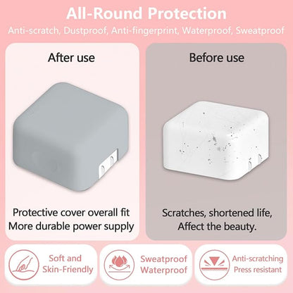 40W Dynamic (up to 60W) Soft Silicone Charger Protector Case for iPhone 17/16 Pro/Max, 40W Dynamic Power Adapter Sleeve Cover for MacBook Air 13 13.6 15 inch M4 M3 M2 M1 Chip 2025-2018 Release, Gray