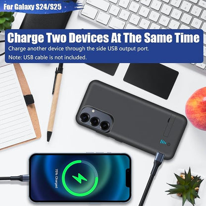 [New Battery Case for Samsung Galaxy S25 S24, 5000mAh Rechargeable Extended Battery Charging Charger Case, Add 100% Extra Juice (6.2 Inches) Black