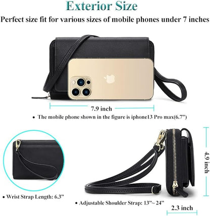 Peacocktion Crossbody Bags for Women RFID Wristlet Wallets Travel Vegan Leather Small Clutch Purses with Phone Pocket Zipper