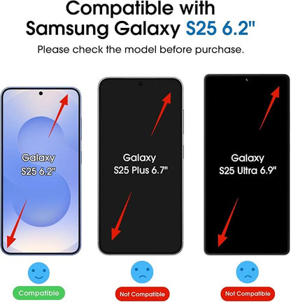 amFilm Auto-alignment OneTouch for Samsung Galaxy S25 6.2'' Screen Protector + Camera Lens Protector, Tempered Glass, 30 seconds Installation, Bubble Free, Case Friendly, Anti-Scratch [2+2 Pack]