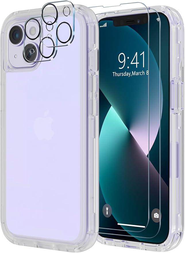 Diverbox for iPhone 13 Case [Shockproof] [Dropproof] [with Screen Protector ] 3in1 Heavy Duty Protection Phone Case Cover for Apple iPhone 13 (Matte Clear)