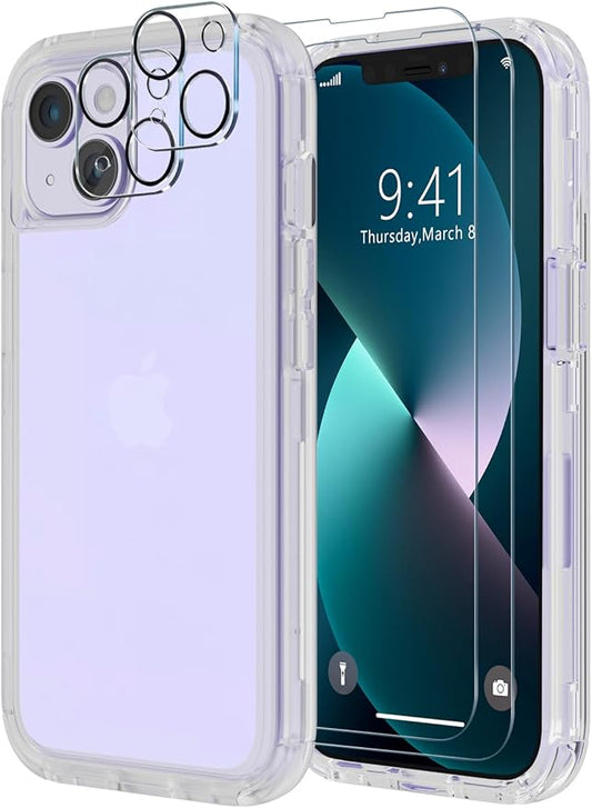 Diverbox for iPhone 13 Case [Shockproof] [Dropproof] [with Screen Protector ] 3in1 Heavy Duty Protection Phone Case Cover for Apple iPhone 13 (Matte Clear)