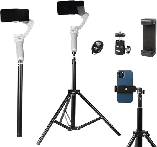 PellKing 2in1 Tripod Extension Rod 59in Adjustable Selfie Stick with Phone Clip for DJI OM4 SE 5/Osmo Mobile 6 3 2/Feiyu Zhiyun and More Hand Held Gimbal Stabilizer Accessories