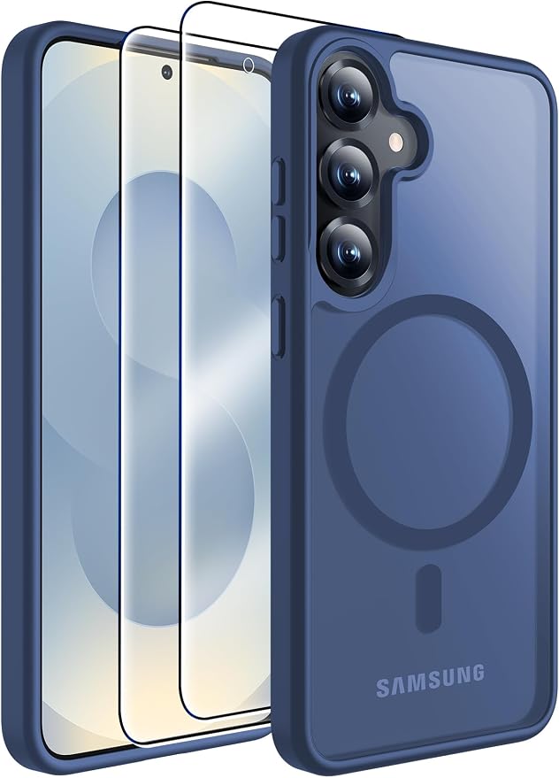 MOZOTER for Samsung Galaxy S25 Case with Magnetic,[Compatible with MagSafe][15Ft Military Dropproof][2*Screen Protector] Translucent Matte Anti-Slip Back Slim Shockproof Case for S25,6.2"(Blue)