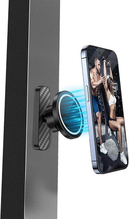 Dual Magnetic Phone Holder for Gym – 360° Rotating Gym Phone Mount Holder for MagSafe, Strong Magnets Cell Phone Holder Compatible with iPhone 16/15/14/13/12 Series Hands-Free Videos(921001)