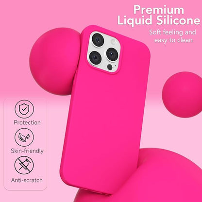 for iPhone 13 Pro Case Silicone Compatible with Magsafe Case, Ultra Slim Thin Magnetic Phone Cases Mag Safe, Cute Soft Rubber Gel TPU Matte Plain Wireless Charging Cover for Women, Hot Pink
