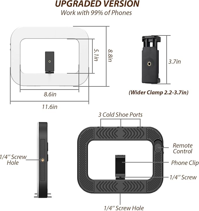 Ring Light for Phone with Video Rig, LED Video Light Kit, 8000mAh Battery, Bluetooth Remote, Adjustable Brightness and Color for Selfie, Phone Photography, TikTok, YouTube, Vlogging (LED Pro)