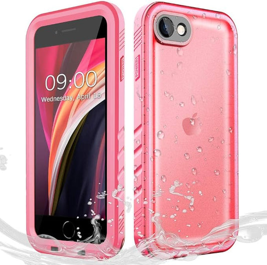Cozycase Waterproof Case for iPhone SE 3rd 2022/iPhone SE 2nd 2020/iPhone 7/8 - Shockproof Full Body Rugged Case with Built-in Screen Protector Waterproof Case for iPhone SE3/SE2/7/8 (Frosted Pink)