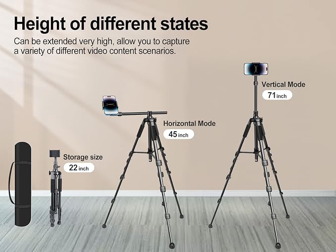 Elitehood iPhone Tripod for Overhead Video Recording [Heavy Duty & Ultra-Stable], 25in Horizontal Long Extendable Boom, 360° Rotation iPhone Tripod Stand with Remote, Vertical 71" Tall Phone Stand