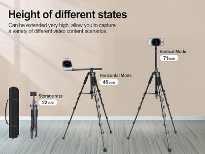 Elitehood iPhone Tripod for Overhead Video Recording [Heavy Duty & Ultra-Stable], 25in Horizontal Long Extendable Boom, 360° Rotation iPhone Tripod Stand with Remote, Vertical 71" Tall Phone Stand