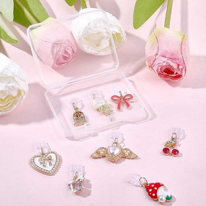 8Pcs 8 Styles Charms for Kindle Heart Bow Mushroom Cherry Flower Dust Plug Charm Compatible with Kindle E-Reader Phone Type C Charging Ports Gift for Book Lover Readers Men Women