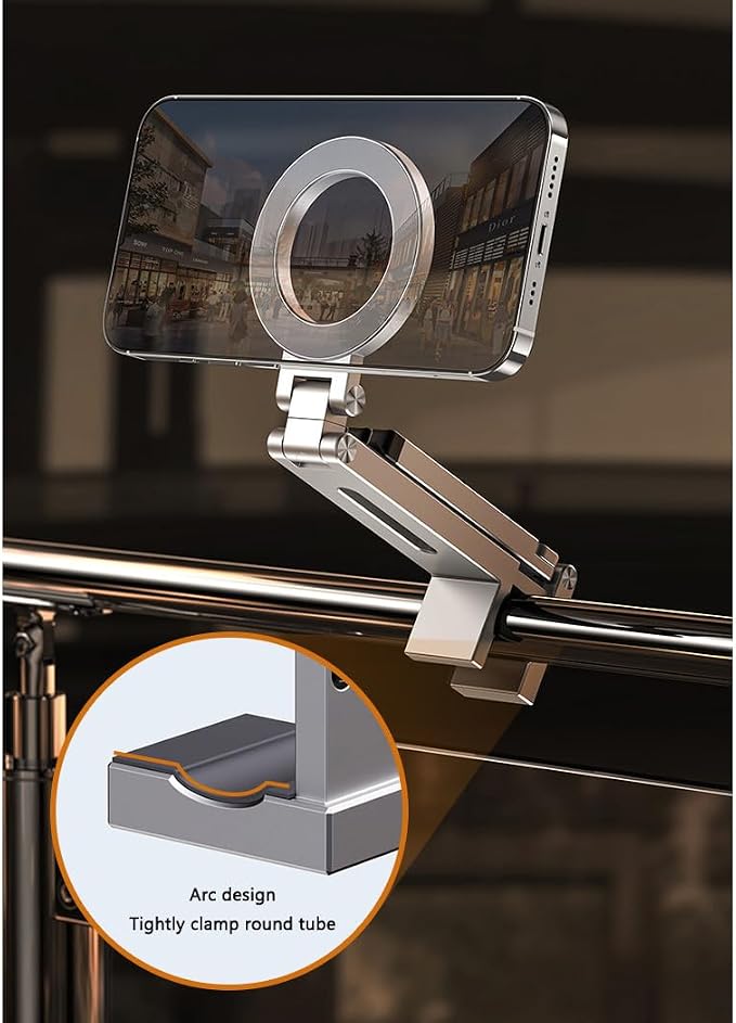 Magnetic Tripod for iPhone 16/15/14/13/12 Plus Pro Max Series,Aluminium Mini Magnetic Phone Tripod for iPhone & MagSafes,360° Adjustable Magic Clip Folding Magnetic Phone Stand,1/4" Screw