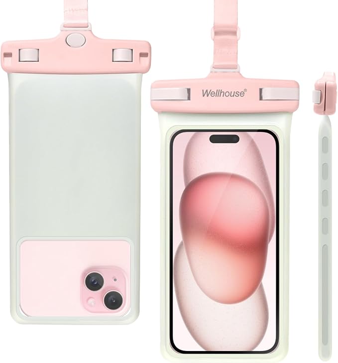 wellhouse Waterproof Phone Pouch, Waterproof Phone Case for iPhone 17 16 15 14 13 Pro Max XS Samsung, IPX8 3D Cellphone Dry Bag Beach Essentials (1 Pack - Luminous Pink7.0, 7 inch)