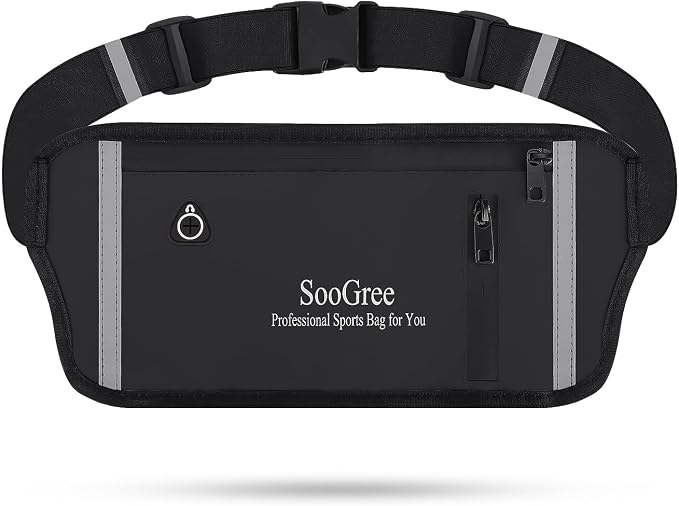 SooGree Men Women Running Belt Fanny Pack, Resistant Waist Pack Money Belt Bag for Hiking Cycling Workout, Gym Phone Holder with Adjustable Strap (GSP1187-Black)
