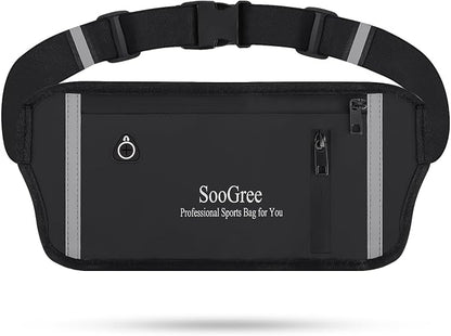 SooGree Men Women Running Belt Fanny Pack, Resistant Waist Pack Money Belt Bag for Hiking Cycling Workout, Gym Phone Holder with Adjustable Strap (GSP1187-Black)