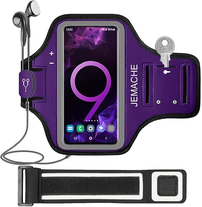 Galaxy S10 S9 S8 Armband, JEMACHE Gym Running Exercises Workouts Phone Arm Band for Samsung Galaxy S10/S9/S8/S7 Edge (Purple)