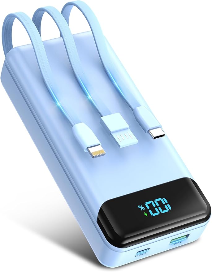 Portable Charger 40000mAh Power Bank, PD 22.5W Fast Charging | Built-in Cable, 4 Output 3 Input, Digital Display, Compatible with iPhone 17 16 15 14 13 Android
