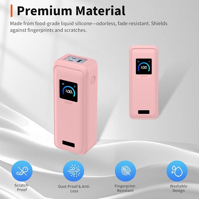 Case for Anker Prime Power Bank(26250mAh 300W)– Soft Silicone Protective Cover Compatible with Prime Power Bank(26250mAh 300W),Shockproof Anti-Scratch Slim Fit Case,Pink