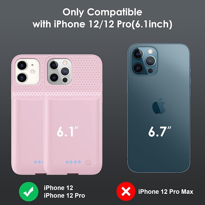 Battery Case for iPhone 12/12 Pro,[2025 Upgraded] 10800mAh Ultra-Slim Portable Extended Charger Case Cover for iPhone 12/12 Pro Charging Case (6.1 Inch)-Pink