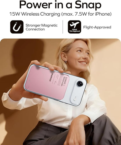 MOMAX Magnetic Wireless Power Bank 5000mAh, Ultra-Slim 0.3" MagSafe-Compatible Portable Charger, 20W USB-C PD Fast Charging, for iPhone 17/16/15/14/13/12 Series, Samsung Galaxy & Google Pixel