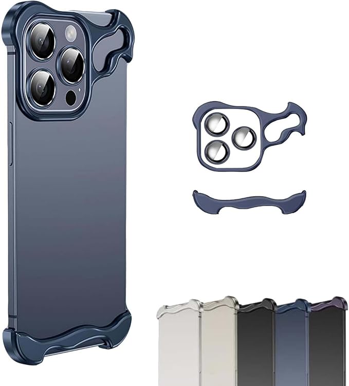 Alloy Armor Bumper Case for iPhone, Minimalist Unique Titanium Alloyarmor Premium Frameless Case, for iPhone 16/15/14/13/12 Promax (12pro,Blue)