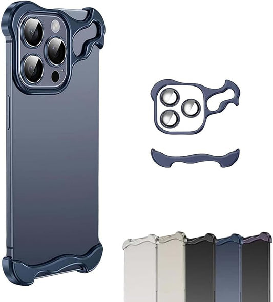 Alloy Armor Bumper Case for iPhone, Minimalist Unique Titanium Alloyarmor Premium Frameless Case, for iPhone 16/15/14/13/12 Promax (15,Blue)