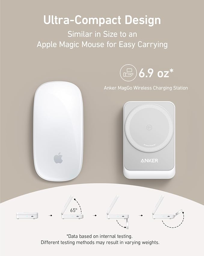 Anker MagGo 3 in 1 iPhone 17 Charging Station, MagSafe-Compatible Wireless Charger Stand, Qi2 Certified 15W Foldable Charger for iPhone 17/16/15/14/13/12, AirPods, Apple Watch Ultra(Adapter Included)