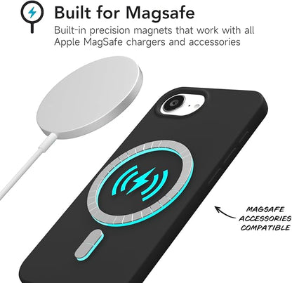 for iPhone 17e 16e Case Silicone Compatible with Magsafe Case, Ultra Slim Thin Magnetic Phone Cases Mag Safe, Cute Soft Rubber Gel TPU Matte Plain Wireless Charging Cover for Women, Black