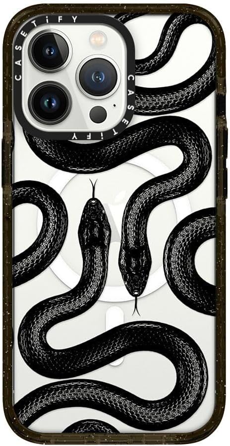 CASETiFY Impact Case for iPhone 13 Pro Compatible with Magsafe - Black Kingsnake - Clear Black