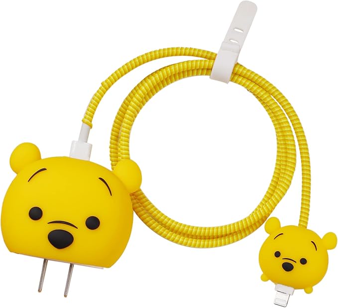 3D Cute Cartoon Charger Protector Case - Compatible for Apple 20W USB-C Power Adapter and Lightning Cable, No.18(4 in1)