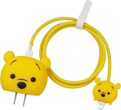 3D Cute Cartoon Charger Protector Case - Compatible for Apple 20W USB-C Power Adapter and Lightning Cable, No.18(4 in1)