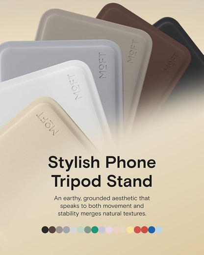 MOFT Phone Stand, Magnetic Phone Tripod Stand Stain-Resistant MOVAS Leather & Angle Adjustment & Strong Magnets Tripod for iPhone 17/16/15/14/13/12 (Included Metal Ring)-Jet Black