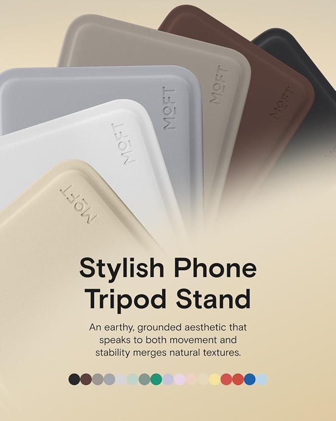 MOFT Phone Stand, Magnetic Phone Tripod Stand Stain-Resistant MOVAS Leather & Angle Adjustment & Strong Magnets Tripod for iPhone 17/16/15/14/13/12 (Included Metal Ring)-Misty Cove