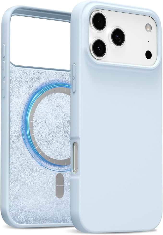 for iPhone 17 Pro Case Silicone Compatible with Magsafe Case, Ultra Slim Thin Magnetic Phone Cases Mag Safe, Cute Soft Rubber Gel TPU Matte Plain Wireless Charging Cover for Women, Light Blue