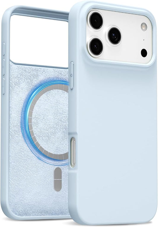 for iPhone 17 Pro Case Silicone Compatible with Magsafe Case, Ultra Slim Thin Magnetic Phone Cases Mag Safe, Cute Soft Rubber Gel TPU Matte Plain Wireless Charging Cover for Women, Light Blue
