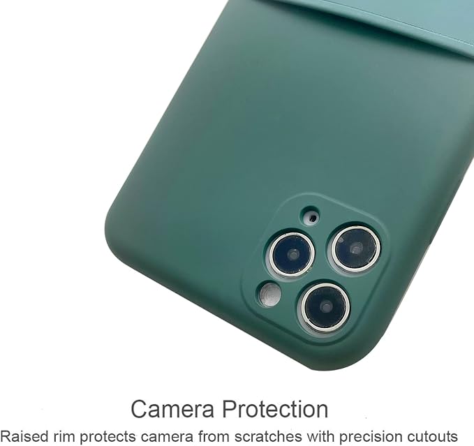 Ultra Slim Liquid Silicon Gel Case Compatible for iPhone 11 Pro 5.8 inch 2019 with Card Holder Sleeves Slot Anti-Scratch Shockproof Wallet Cover with Screen Protecto(Pine Green)